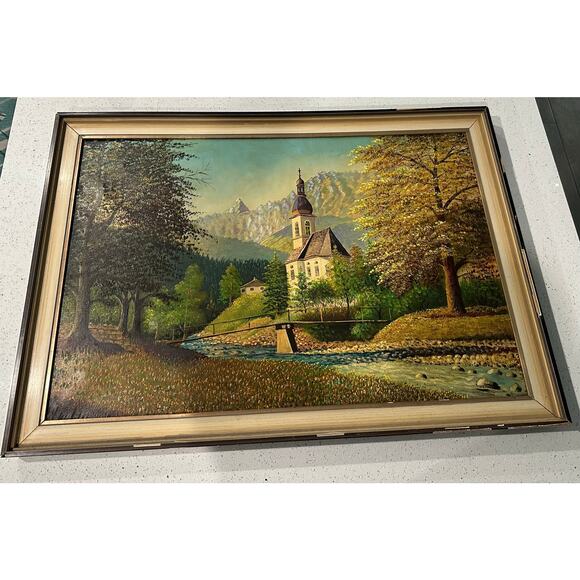 Vintage Landscape Oil Painting On Canvas - Picture 1 of 4